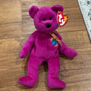 Ty Magenta Bear Plush Toy rare beanie baby with a error RARE